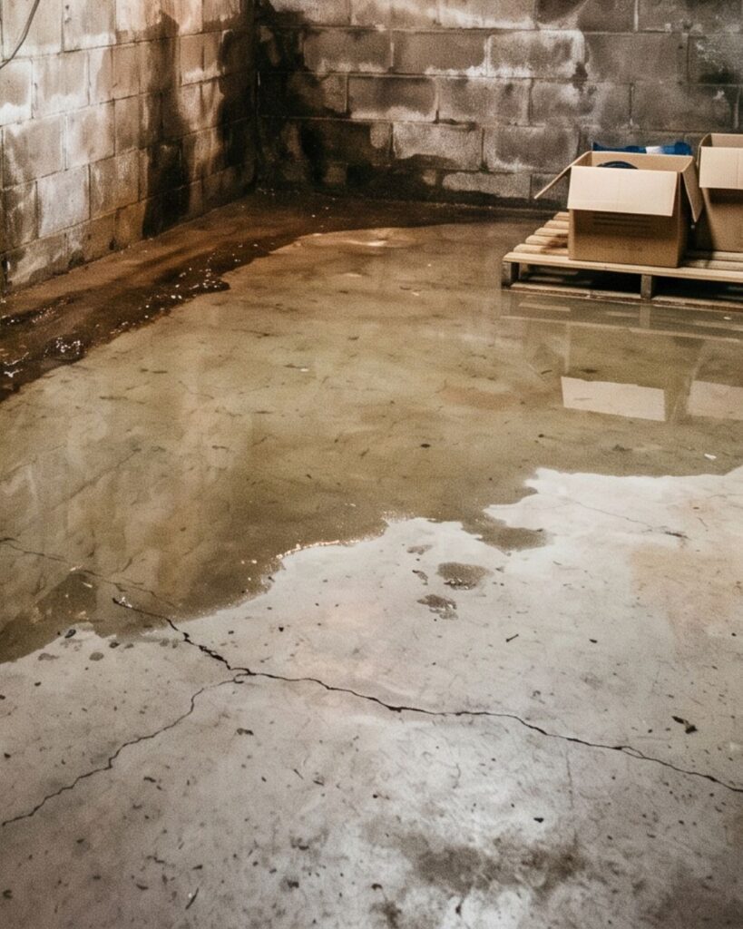 emergency basement flooding with standing water in Portland Oregon home needing waterproofing