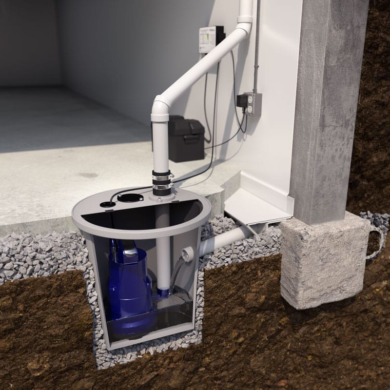 sump pump installed in basement pit by Better Basement and Waterproofing Portland Oregon