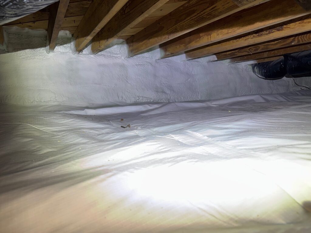 professional crawl space vapor barrier installation with sealed seams in Portland Oregon by Better Basement and Waterproofing