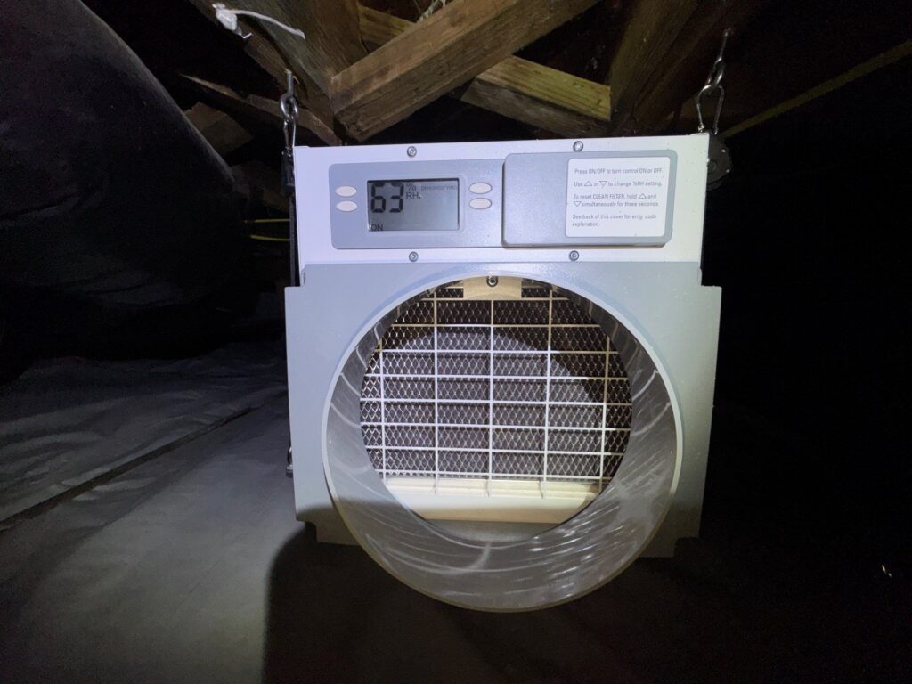 crawl space dehumidifier installed in encapsulated Portland Oregon crawl space by Better Basement and Waterproofing