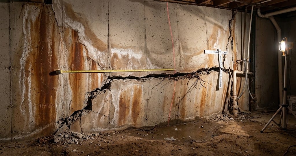 how do I know if my foundation is failing warning signs showing horizontal crack and wall bowing in Portland Oregon basement needing immediate repair